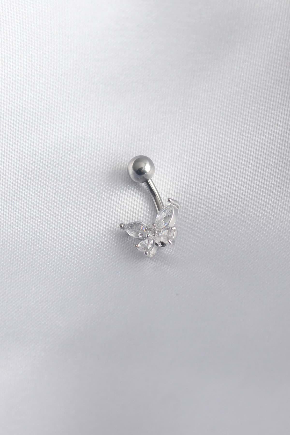 316L Cerrahi Çelik Zirkon Taşlı Kelebek Model Kadın Göbek Piercing - TJ-PR1203 resmi