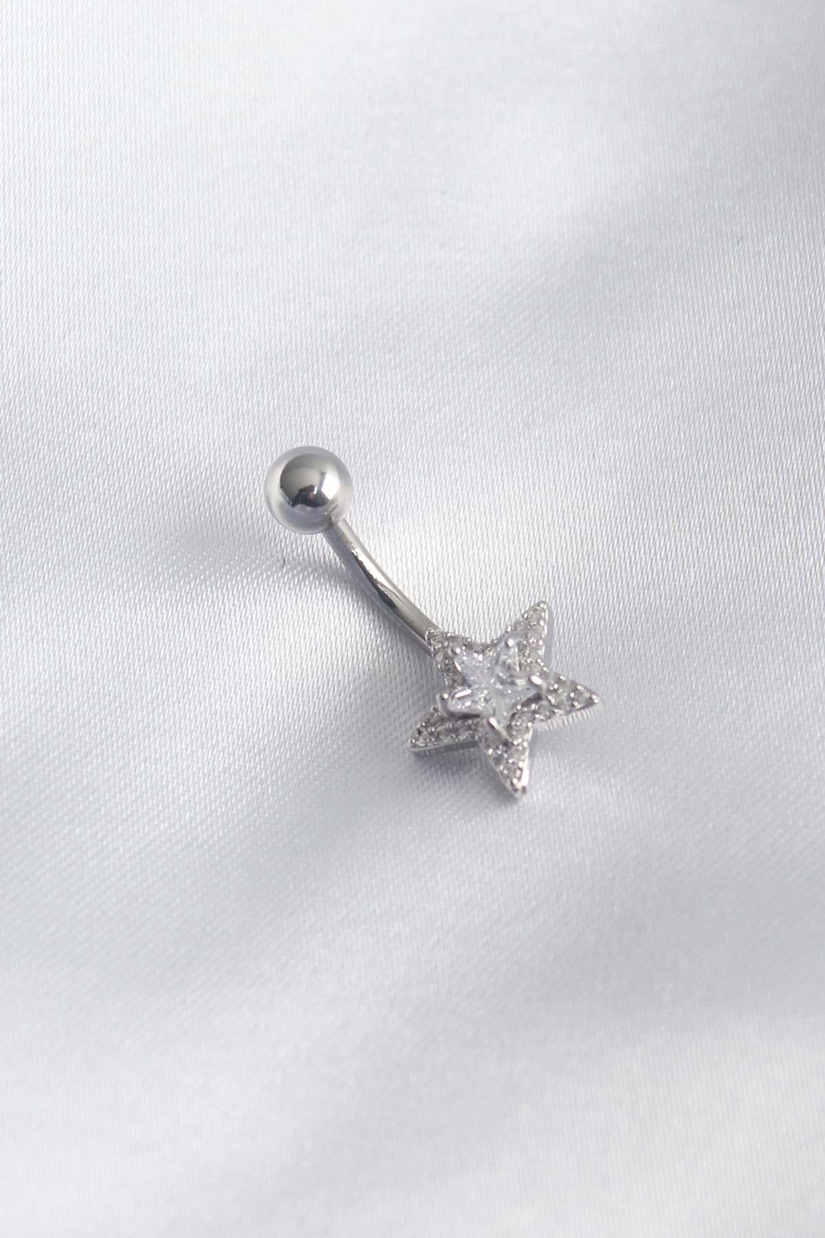 316L Cerrahi Çelik Zirkon Taşlı Yıldız Model Kadın Göbek Piercing - TJ-PR1222 resmi