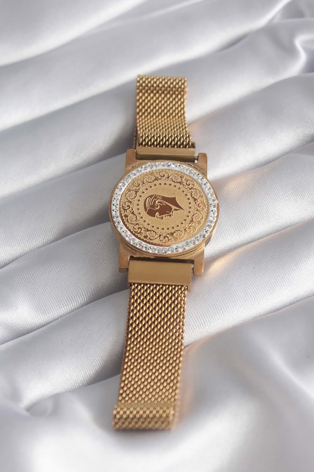 Picture of 316L Çelik Gold Renk Mıknatıslı Hasır Zirkon Taşlı Çeyrk Altın Model Kadın Bileklik - TJ-BB5820