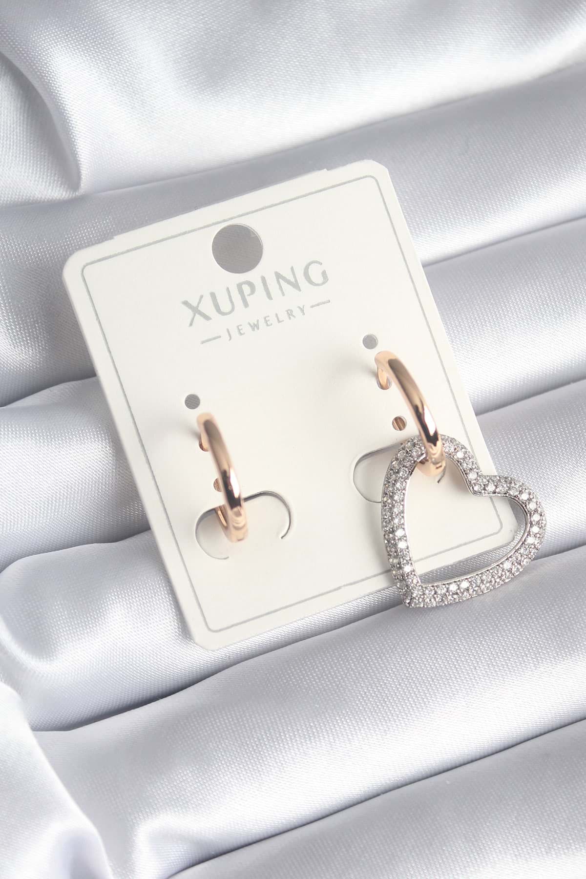 Picture of Pirinç Gold Gümüş Renk Zirkon Taşlı Kalp Model Xuping Kadın Küpe - TJ-BKP8409