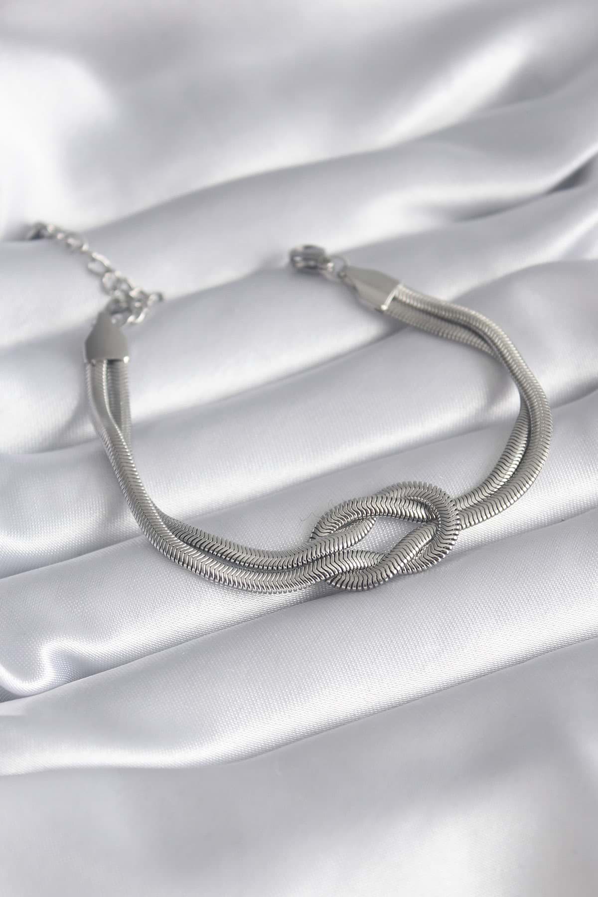 316L Çelik Çelik Gold Renk İtalyan Zincir Düğüm Model Kadın Bileklik - TJ-BB5860 resmi