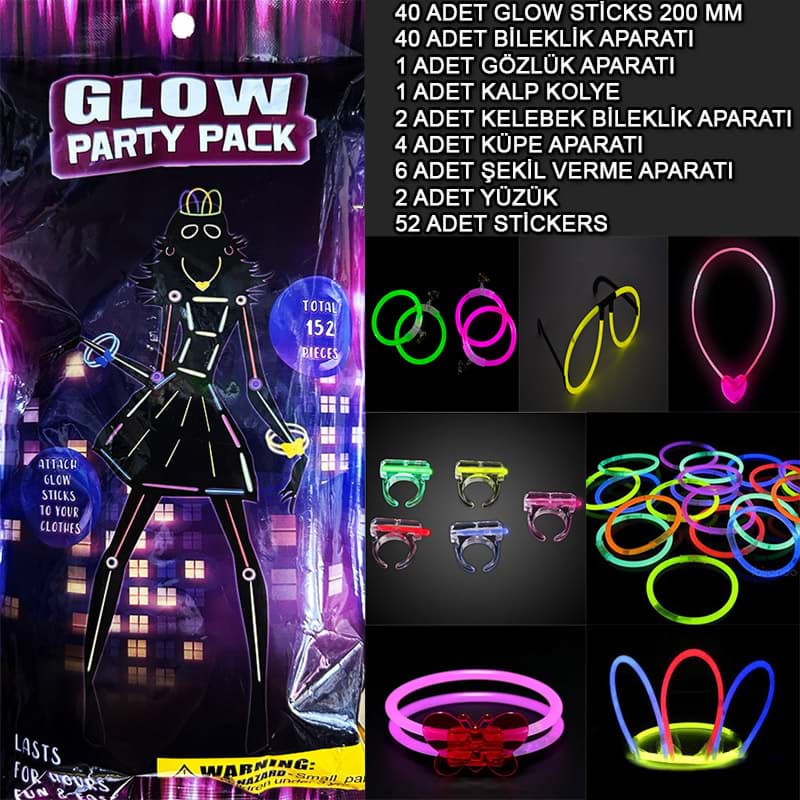 Glow Parti Seti 152 Parçalık Lüks Glow Stick Kostüm Seti resmi