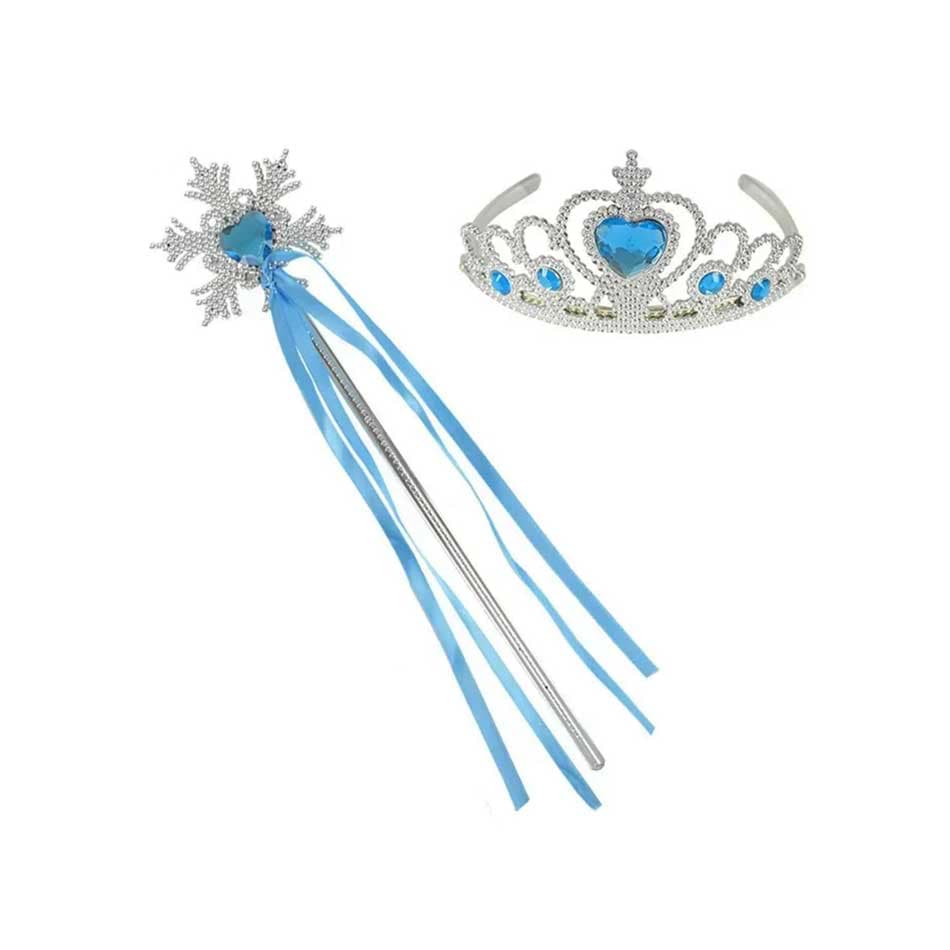 Karlar Ülkesi Elsa Mavi Kalp Tacı ve Kar Temalı Asa Seti resmi