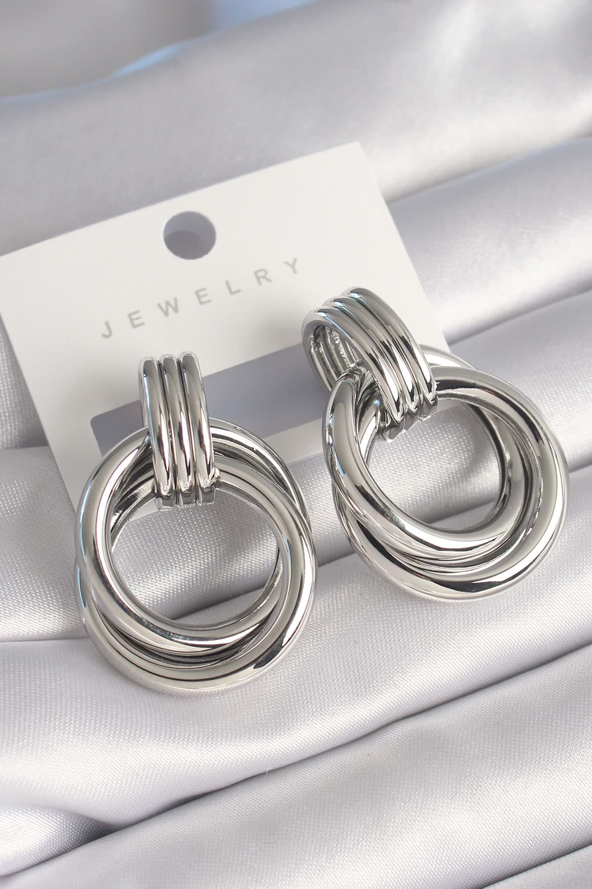 Pirinç Gümüş Renk Halka Model Kadın Küpe - TJ-BKP8738 resmi