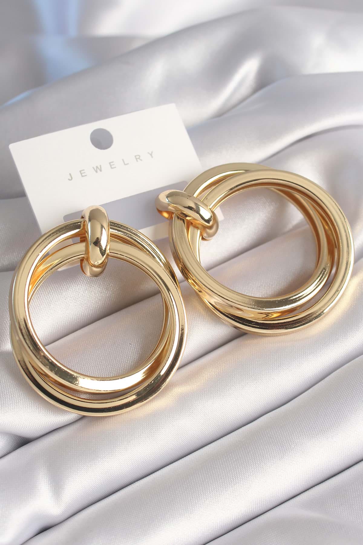 Pirinç Gold Renk Geçme Halka Model Kadın Küpe - TJ-BKP8747 resmi