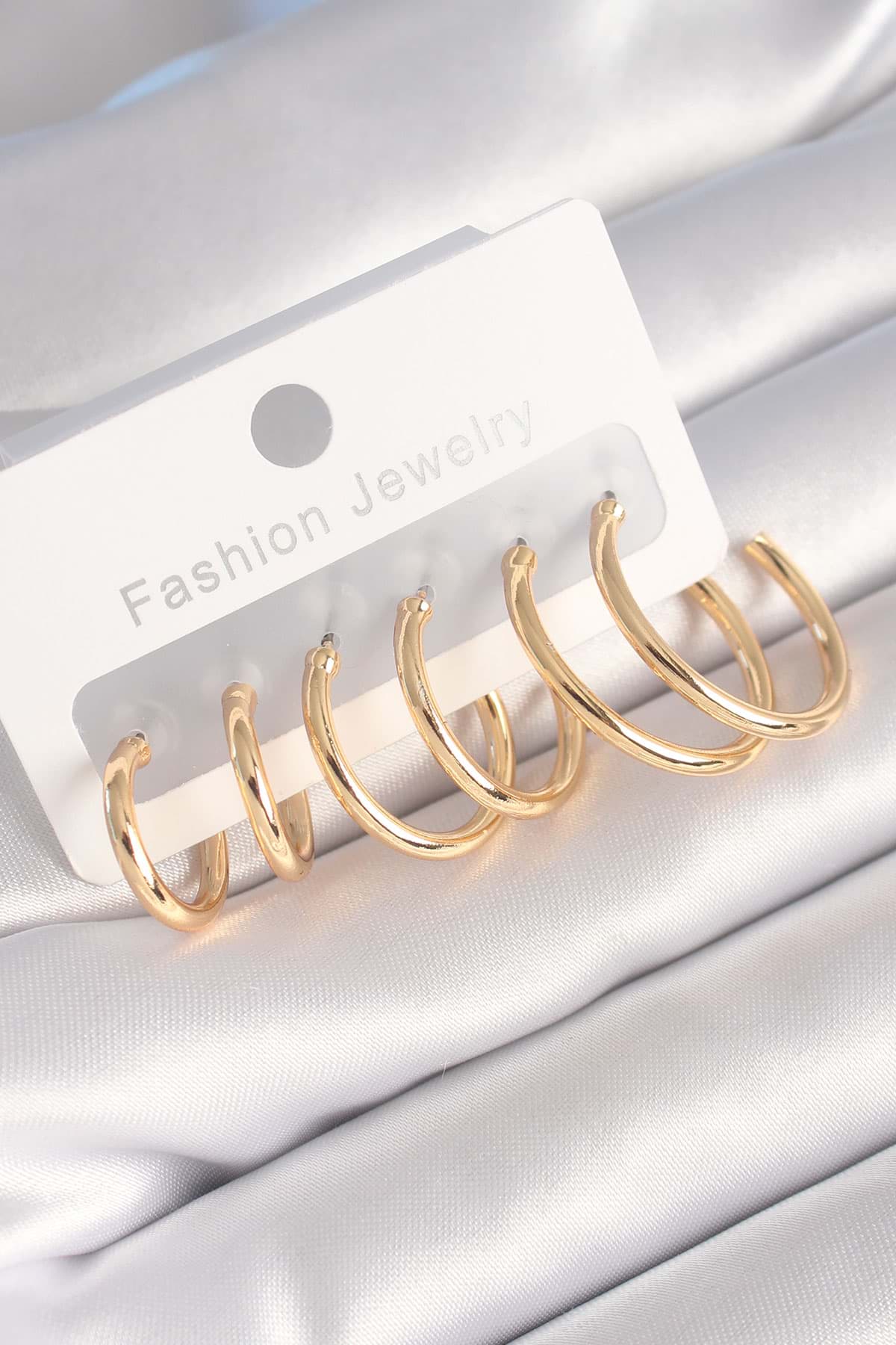 Pirinç Gümüş Renk Halka Model Kadın Küpe Seti - TJ-BKP8773 resmi