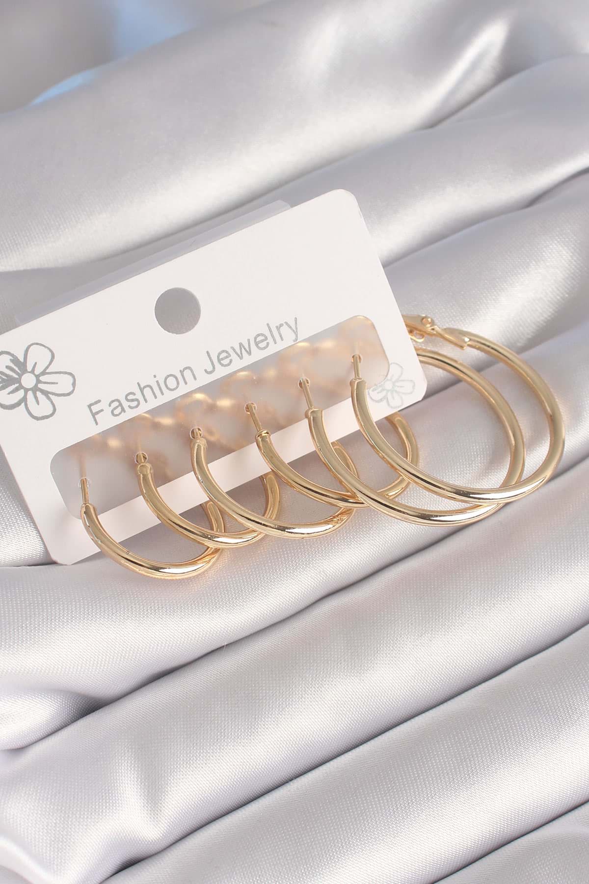 Pirinç Gümüş Renk İnce Halka Model Kadın Küpe Seti - TJ-BKP8783 resmi