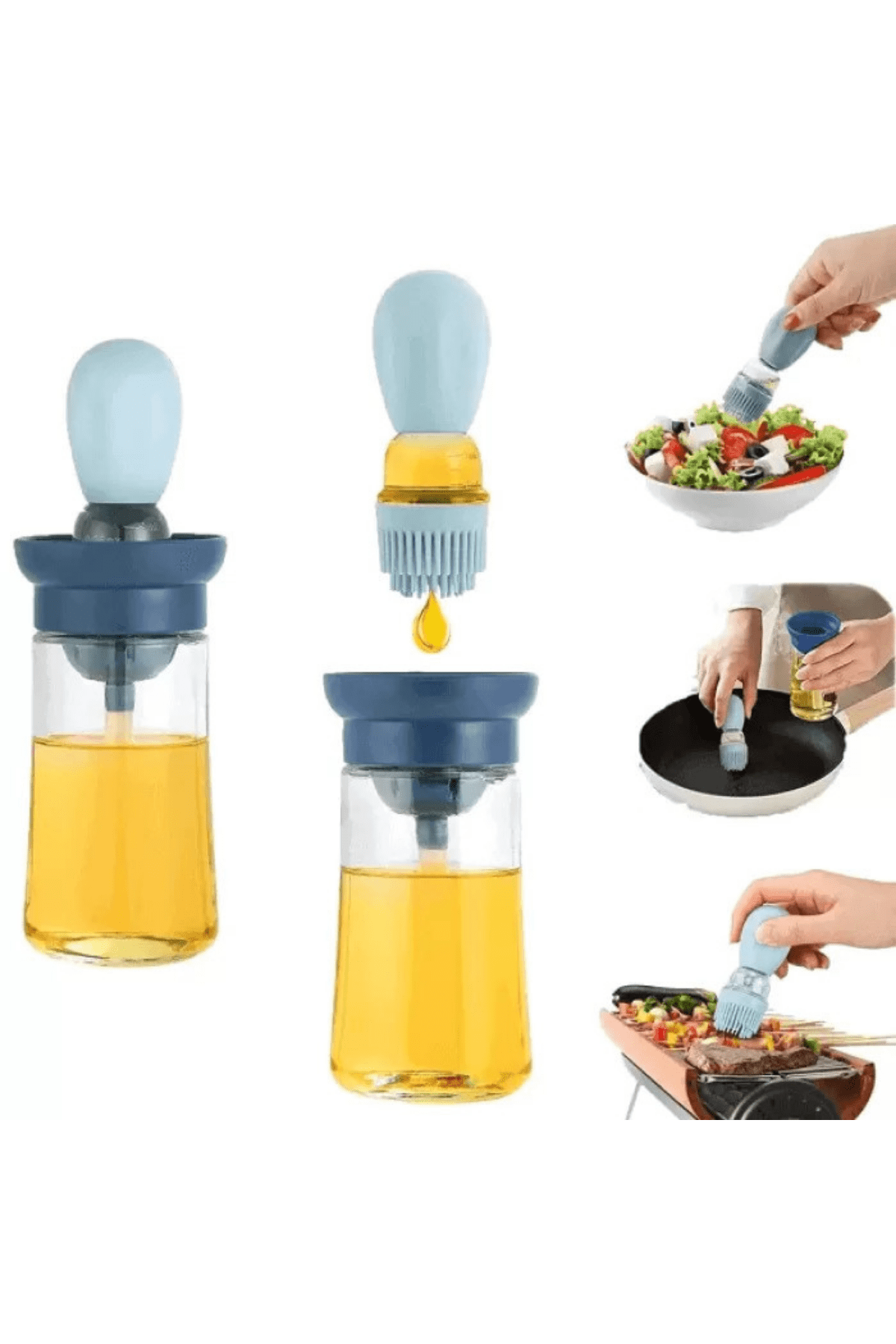 Picture of Hazneli Silikon Uçlu Cam Yağdanlık Sirke Yağ Yumurta Ve Sos Fırçası Asorti