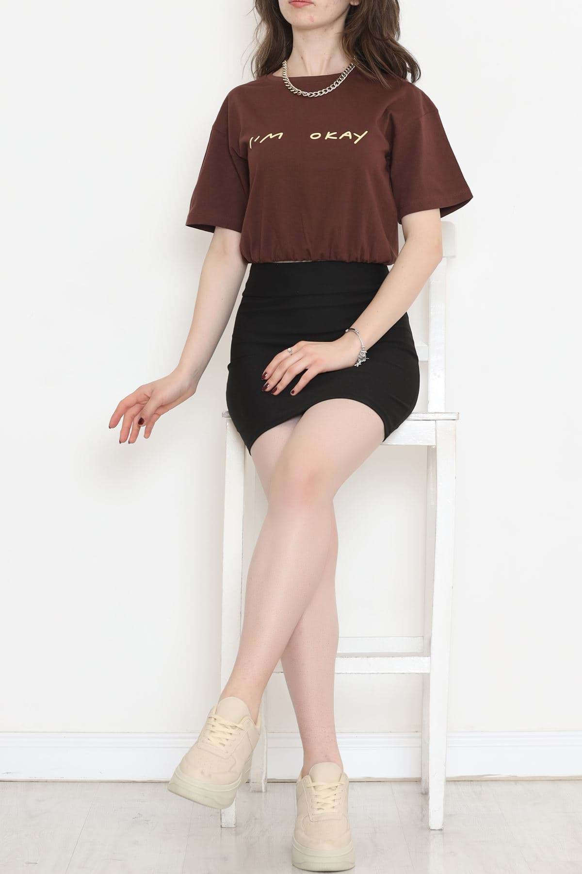 Beli Lastikli Crop Tişört Acıkahve - 16550.1567. resmi